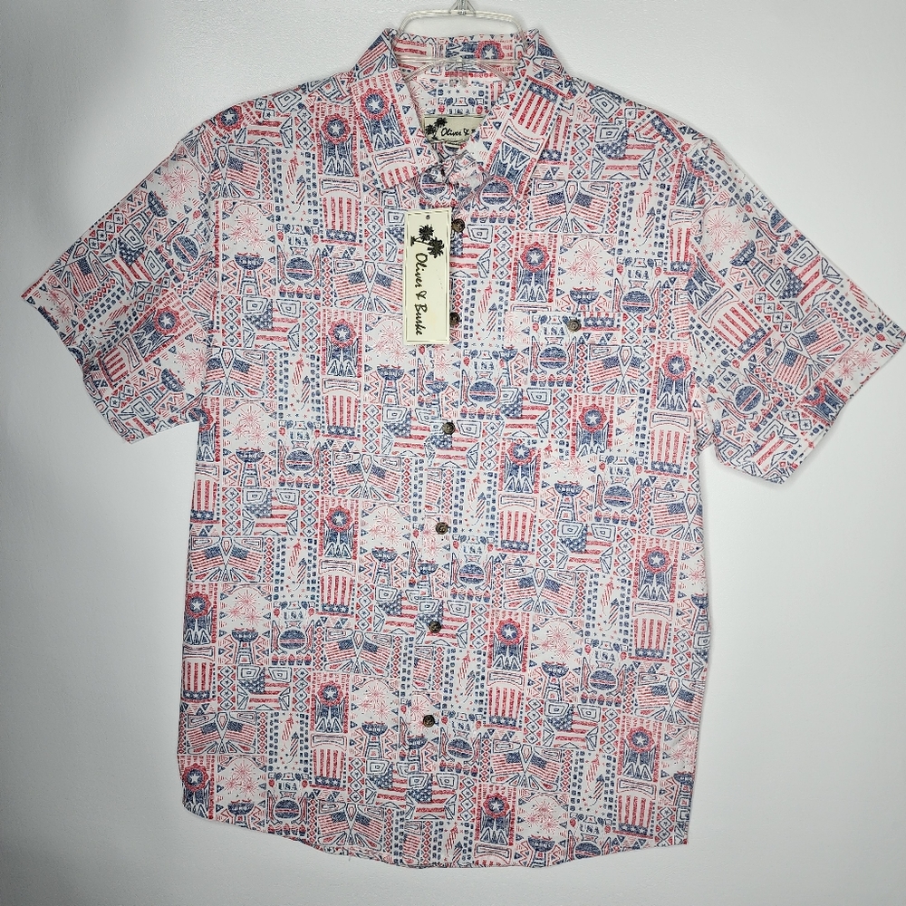 Oliver & Burke Mens Short Sleeve Red White Blue Patriotic Size Small NWT